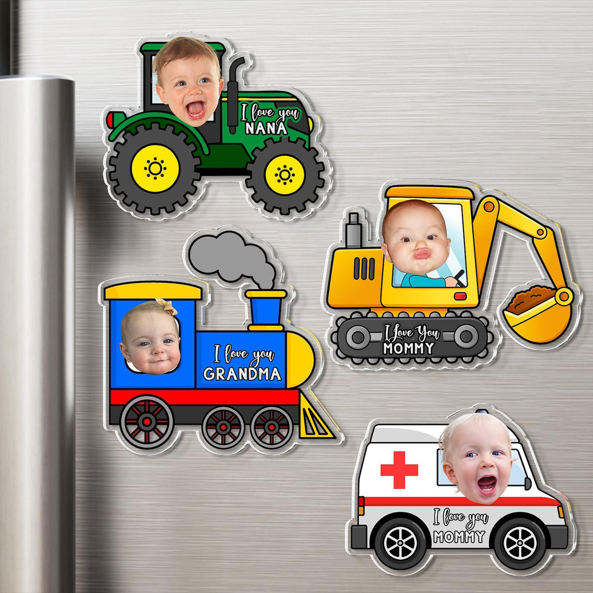 Personalized Car Kids Photo Fridge Magnet: Kids Face With Truck Frame Magnet, Mothers Day Gift For Mom, Grandma, Nana