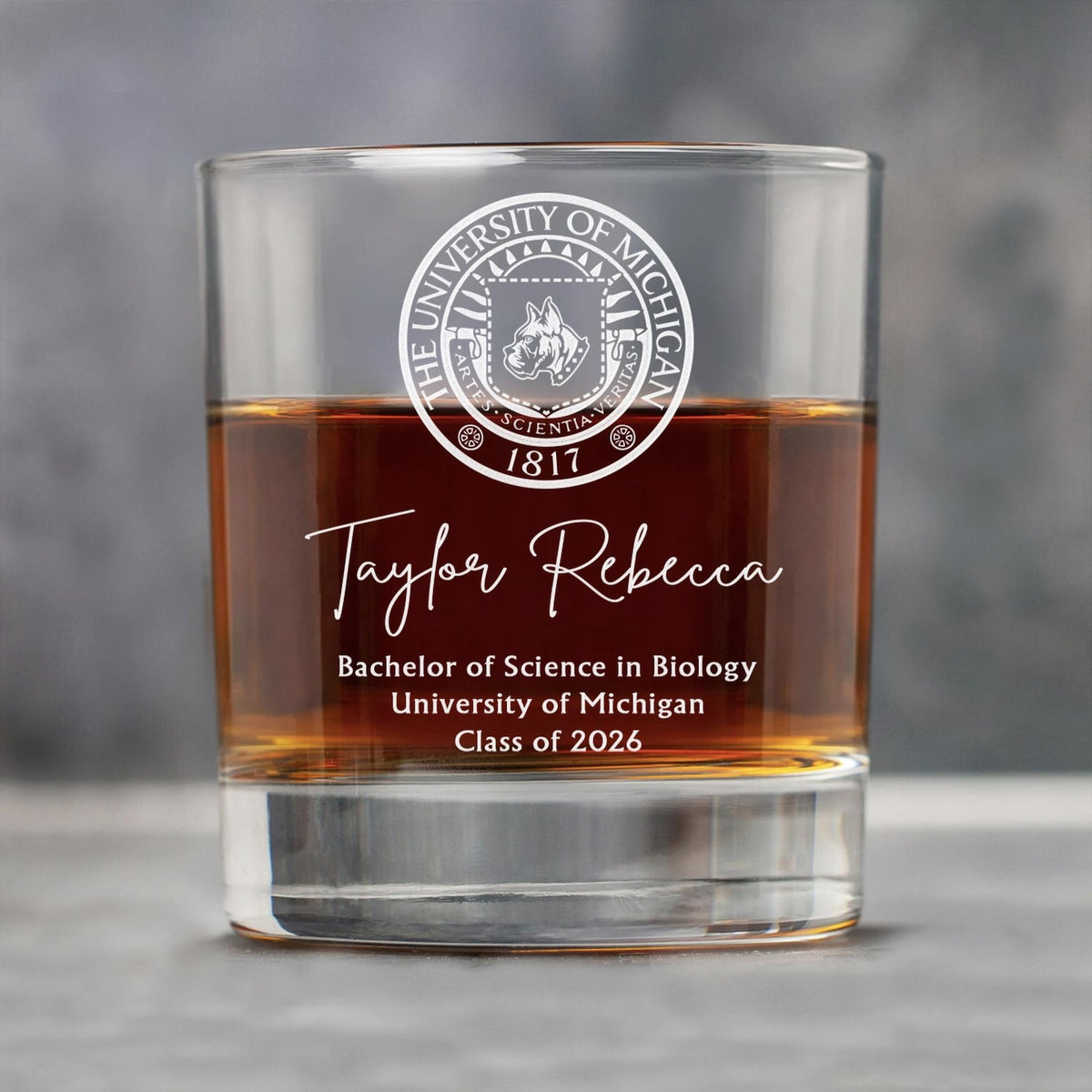 Custom College Logo Graduation Whiskey Glass - Engraved Grad Gift for Graduates To Celebrate Your Hard Work, Class of 2026