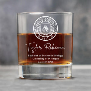 Custom College Logo Graduation Whiskey Glass - Engraved Grad Gift for Graduates To Celebrate Your Hard Work, Class of 2026