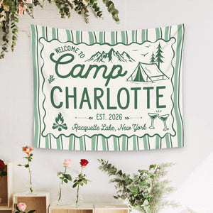 Custom Camp Bachelorette Bride Camp Banner Tapestry, Outdoor Bach Party Decor Bridal Camping Trip Photo Backdrop Cabin Bachelorette Idea