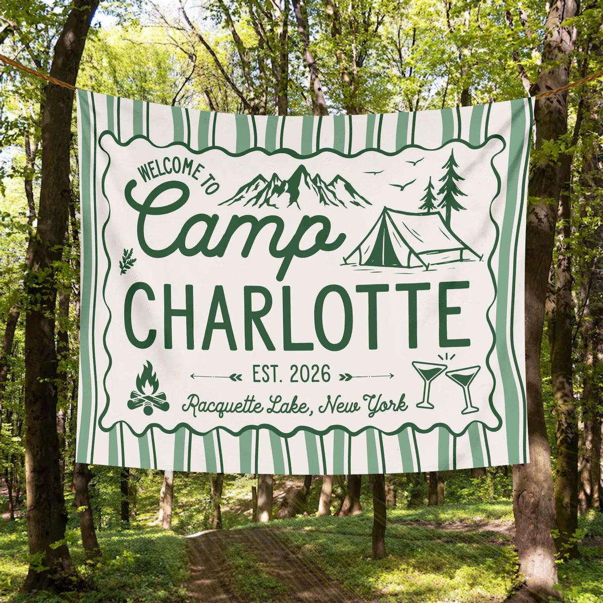 Custom Camp Bachelorette Bride Camp Banner Tapestry, Outdoor Bach Party Decor Bridal Camping Trip Photo Backdrop Cabin Bachelorette Idea