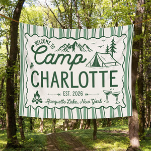 Custom Camp Bachelorette Bride Camp Banner Tapestry, Outdoor Bach Party Decor Bridal Camping Trip Photo Backdrop Cabin Bachelorette Idea
