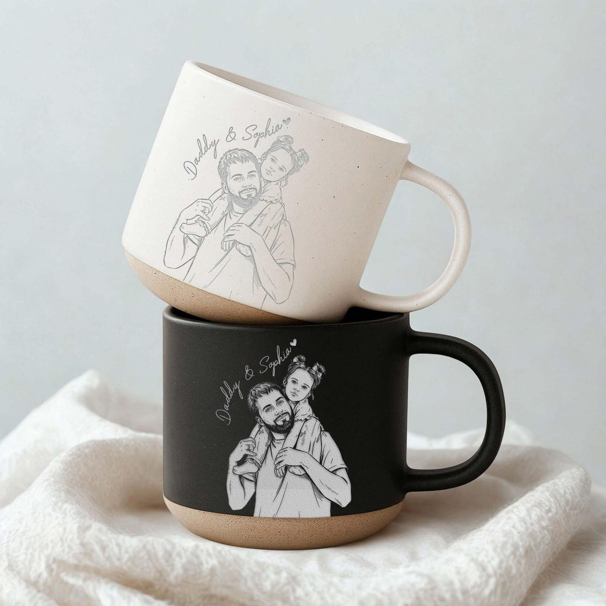 Custom Photo Dad Engraved Pottery Mug, New Dad Father's Day Keepsake, Custom Portrait Mother's Day Gifts For Mom, Your Image Coffee Cup