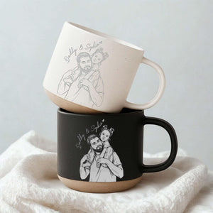 Custom Photo Dad Engraved Pottery Mug, New Dad Father's Day Keepsake, Custom Portrait Mother's Day Gifts For Mom, Your Image Coffee Cup