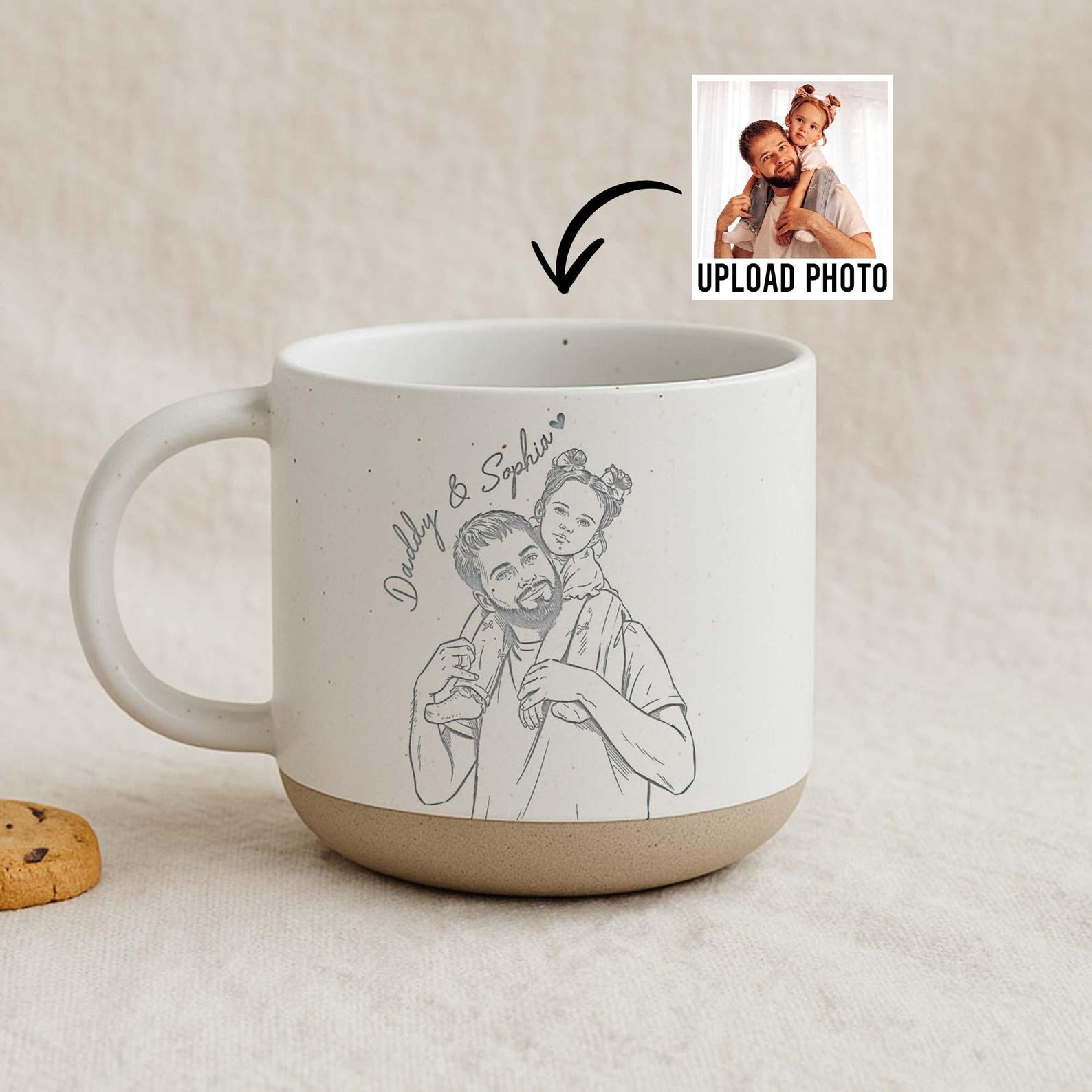 Custom Photo Dad Engraved Pottery Mug, New Dad Father's Day Keepsake, Custom Portrait Mother's Day Gifts For Mom, Your Image Coffee Cup