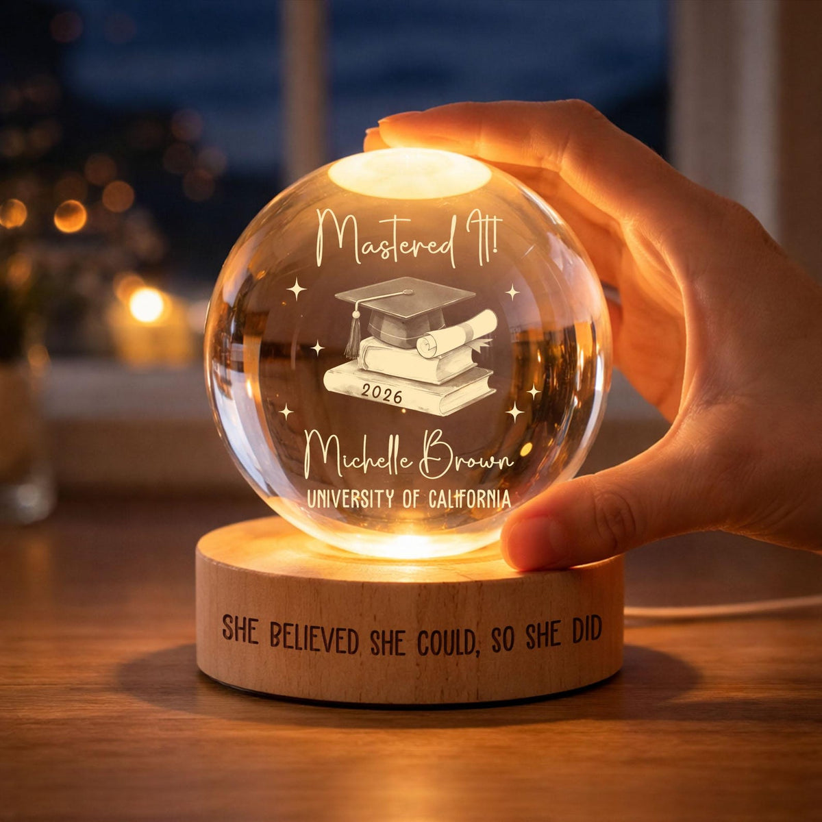Personalized Masters Degree Gift, Graduation Gift For Her Him, Mastered It 2026 Crystal Ball Night Light, Master's Degree MBA Gift Graduate