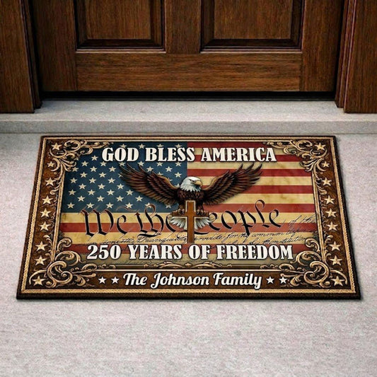 Custom Family Name Patriotic Doormat USA 250th Anniversary Patriotic Front Door Mat, Happy 250th Birthday USA 1776-2026