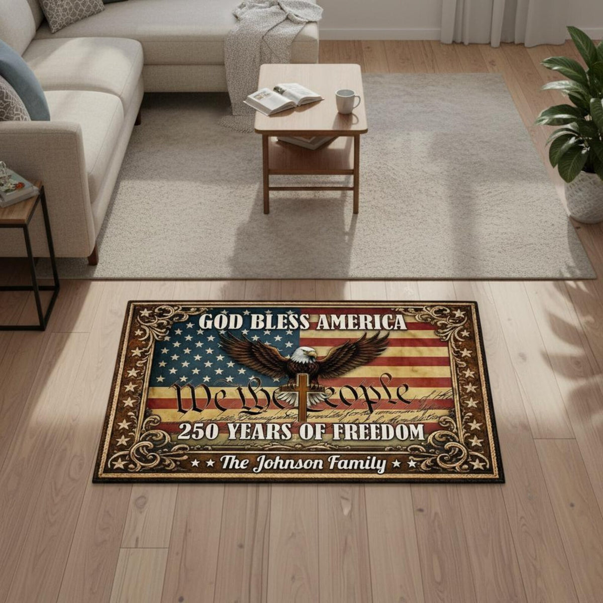 Custom Family Name Patriotic Doormat USA 250th Anniversary Patriotic Front Door Mat, Happy 250th Birthday USA 1776-2026