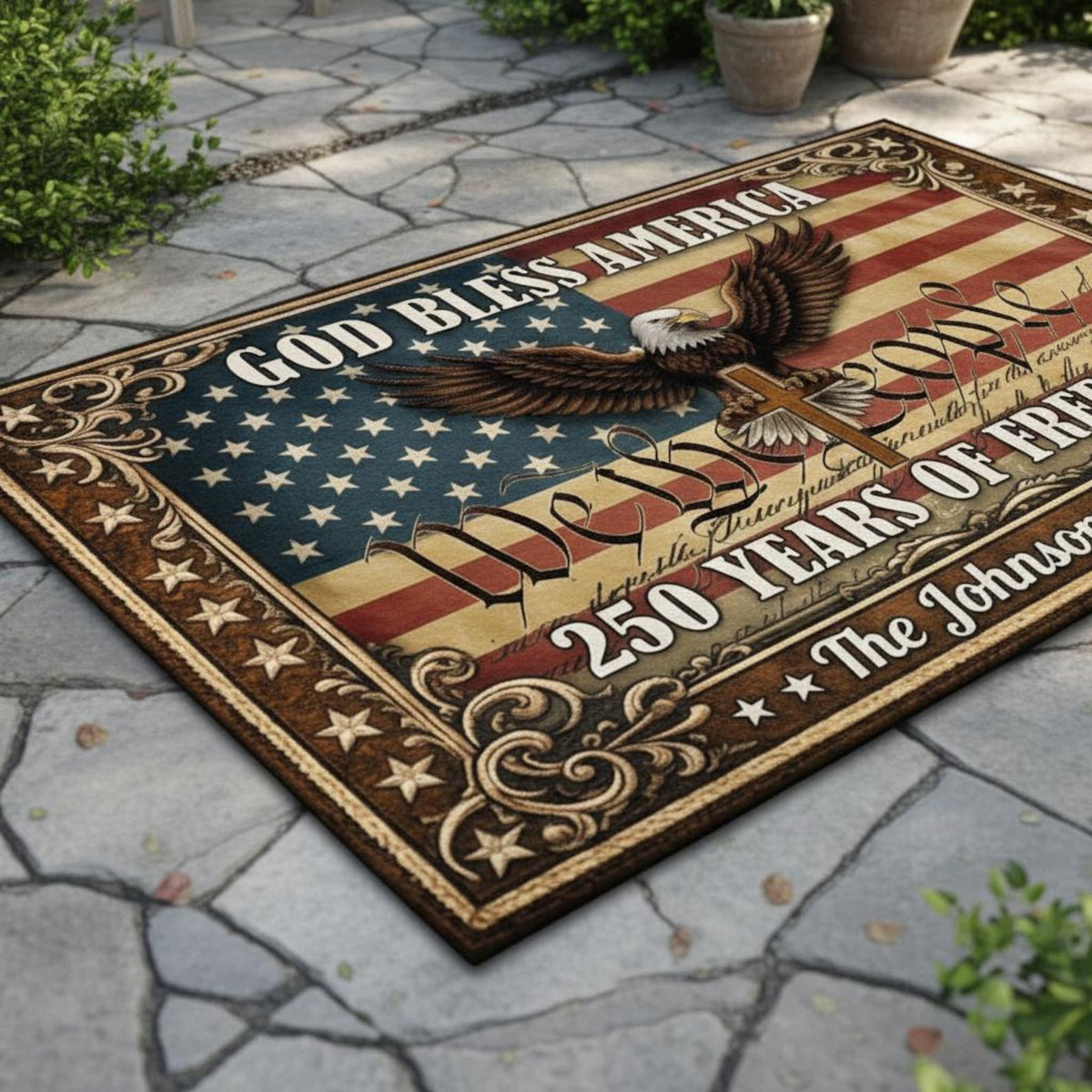 Custom Family Name Patriotic Doormat USA 250th Anniversary Patriotic Front Door Mat, Happy 250th Birthday USA 1776-2026