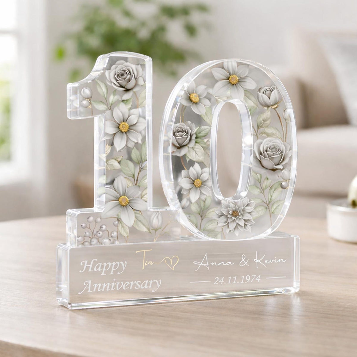 Personalized 10th Wedding Anniversary Gift Acrylic Block, 10th Aluminum Wedding Gifts For Parents, Tin Anniversary Gift, Husband Gift
