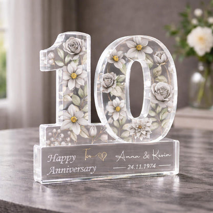 Personalized 10th Wedding Anniversary Gift Acrylic Block, 10th Aluminum Wedding Gifts For Parents, Tin Anniversary Gift, Husband Gift