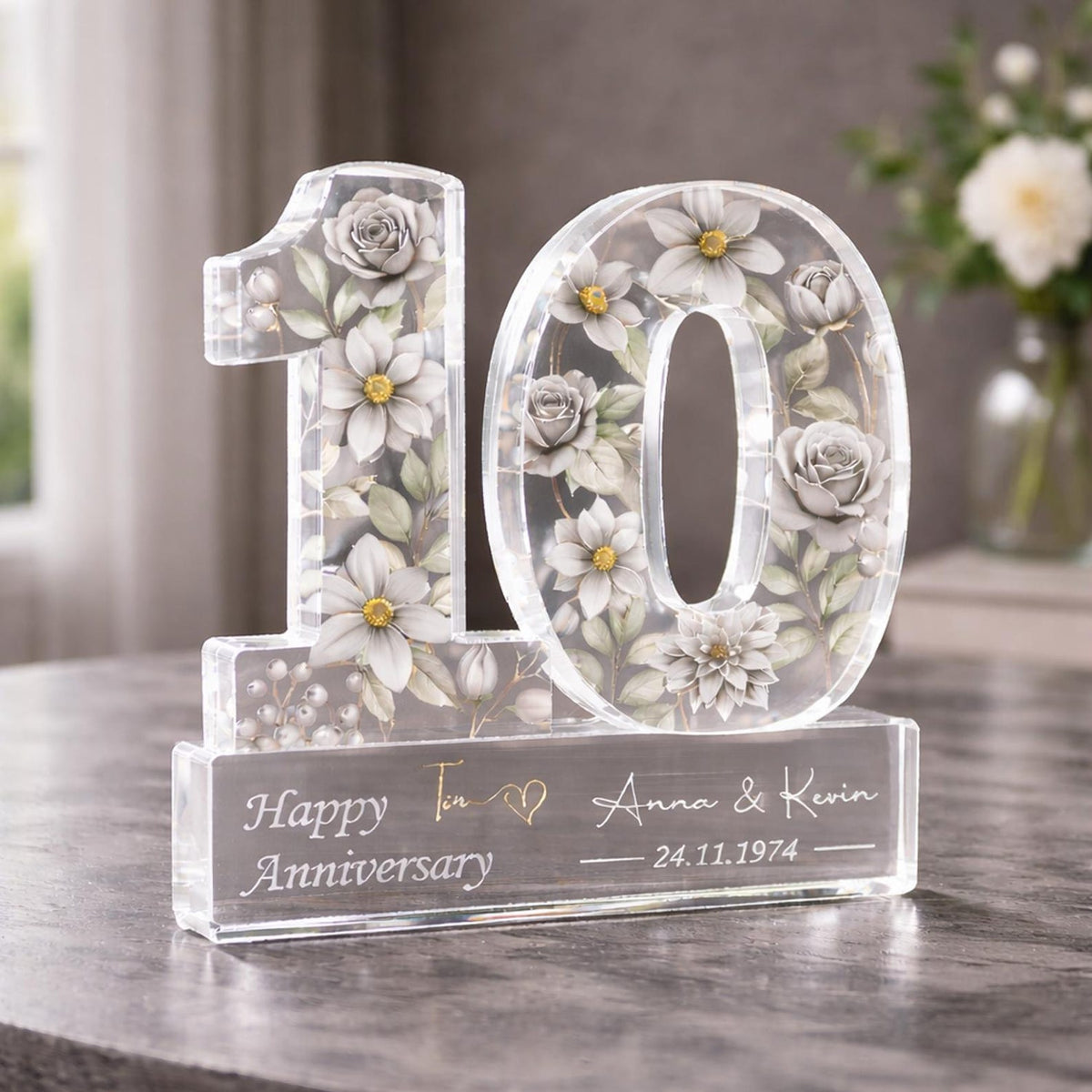 Personalized 10th Wedding Anniversary Gift Acrylic Block, 10th Aluminum Wedding Gifts For Parents, Tin Anniversary Gift, Husband Gift