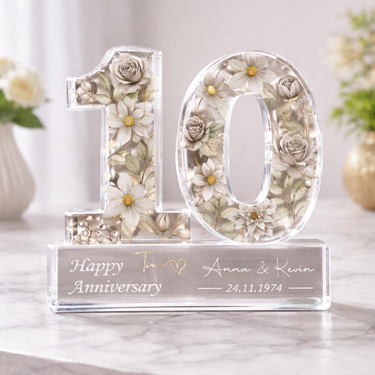 Personalized 10th Wedding Anniversary Gift Acrylic Block, 10th Aluminum Wedding Gifts For Parents, Tin Anniversary Gift, Husband Gift
