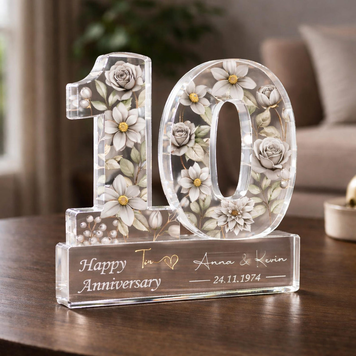 Personalized 10th Wedding Anniversary Gift Acrylic Block, 10th Aluminum Wedding Gifts For Parents, Tin Anniversary Gift, Husband Gift