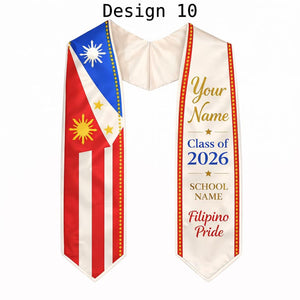 Custom Flag Graduation Stole Class of 2026, Personalized Country Heritage Sash, Mexico Brazil USA Africa Philippine Pride, Grad Gift