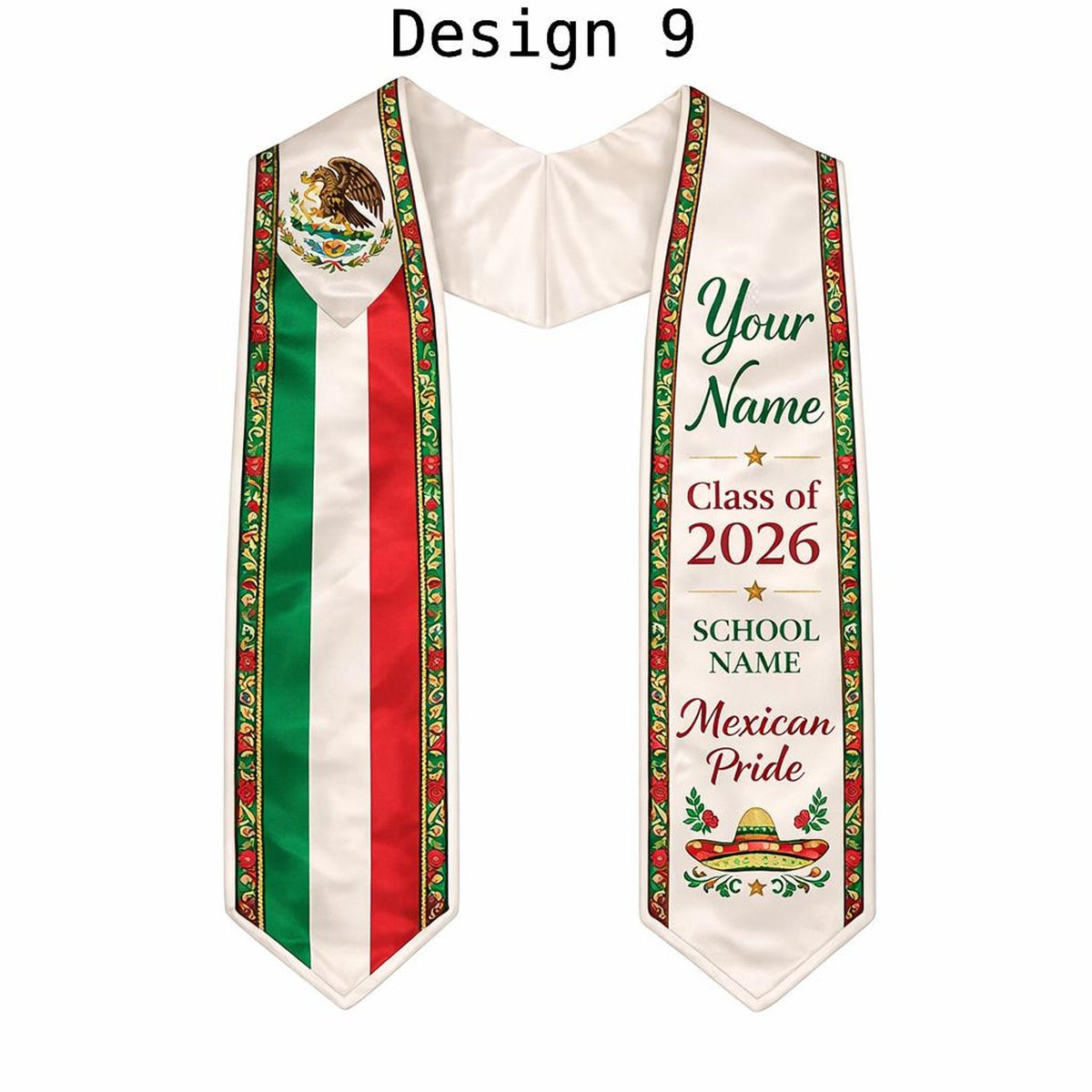 Custom Flag Graduation Stole Class of 2026, Personalized Country Heritage Sash, Mexico Brazil USA Africa Philippine Pride, Grad Gift
