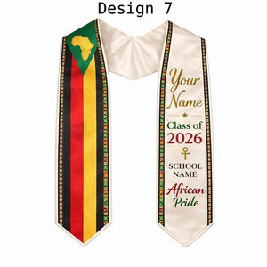 Custom Flag Graduation Stole Class of 2026, Personalized Country Heritage Sash, Mexico Brazil USA Africa Philippine Pride, Grad Gift