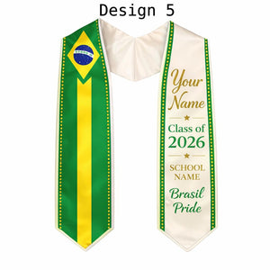 Custom Flag Graduation Stole Class of 2026, Personalized Country Heritage Sash, Mexico Brazil USA Africa Philippine Pride, Grad Gift