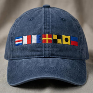 Personalized Name In Nautical Flags Embroidered Baseball Cap, Fathers Day Gifts For Dad, Custom Boating Sailor Boat Captain Hats Presents