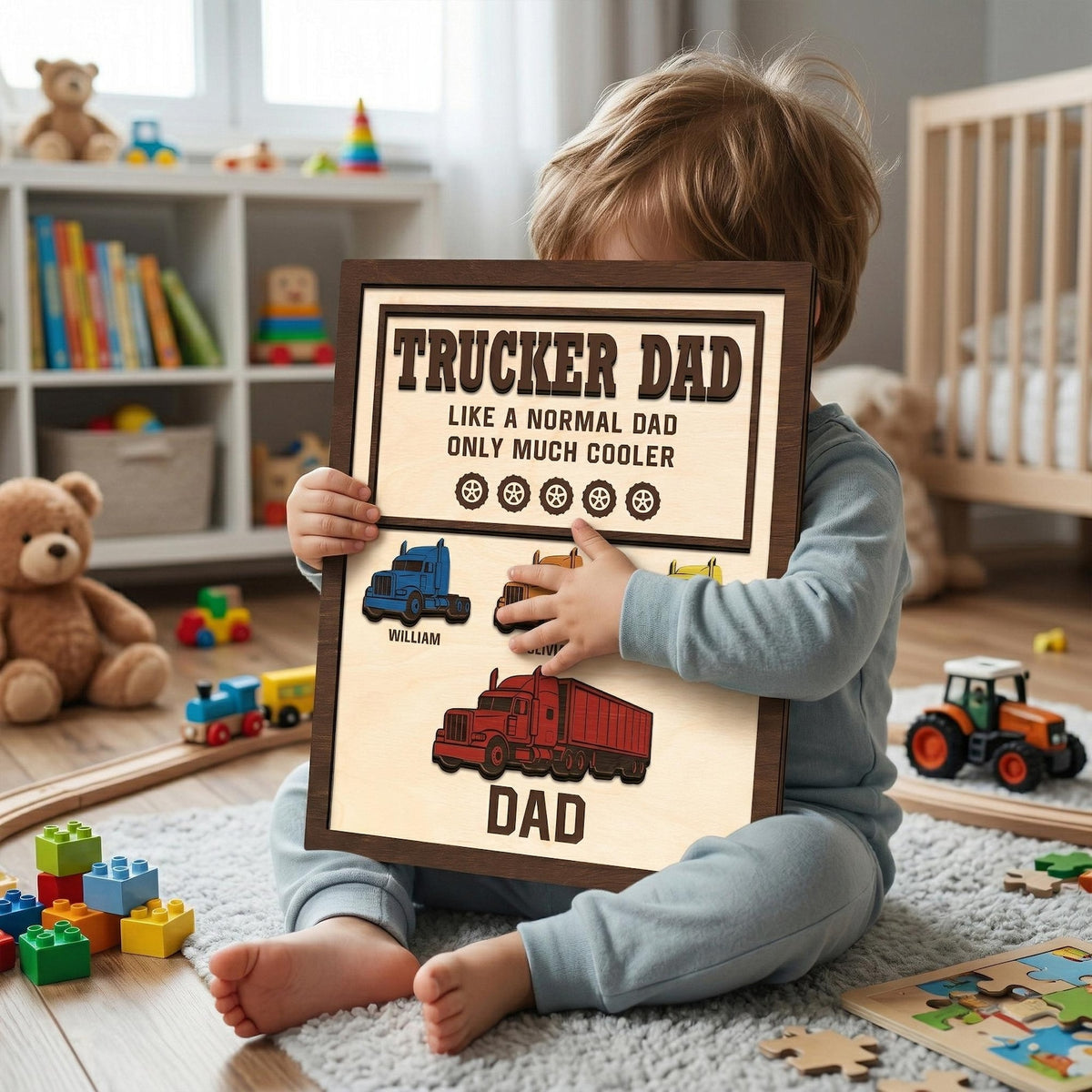 Personalized Trucker Dad Wood Sign | Custom Father's Day Plaque | Father Day Gifts