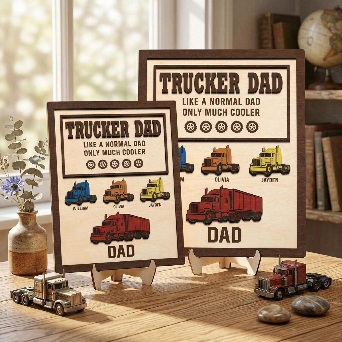 Personalized Trucker Dad Wood Sign | Custom Father's Day Plaque | Father Day Gifts