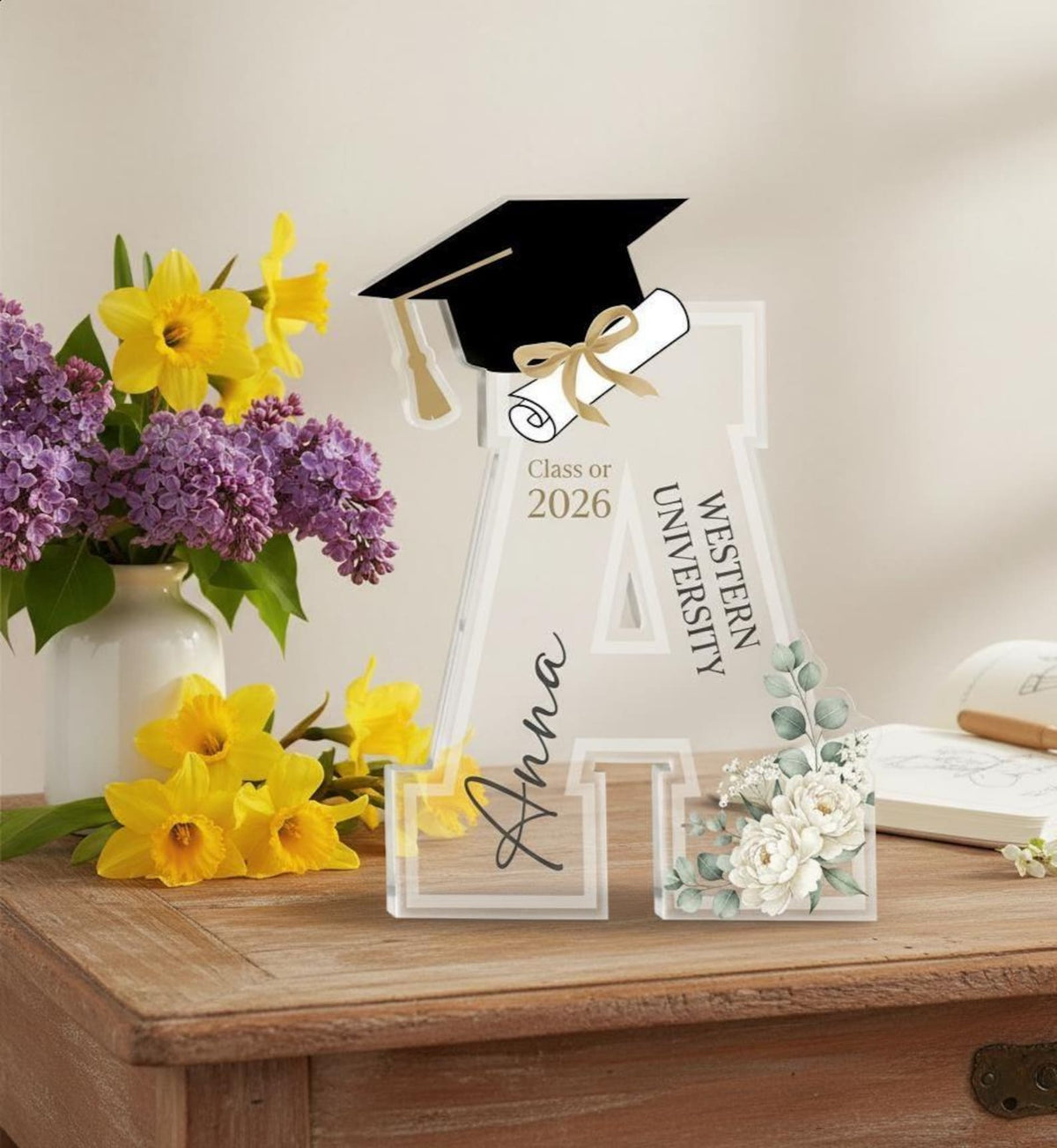 Personalized Graduation Acrylic Decor, Custom Class of 2026 Initial Keepsake