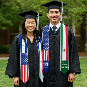 Custom 1/2/3/4 Mixed Country Flag Graduation Stole, Personalized Graduate Sash for Friends, Class of 2026 Grad Gifts for Student