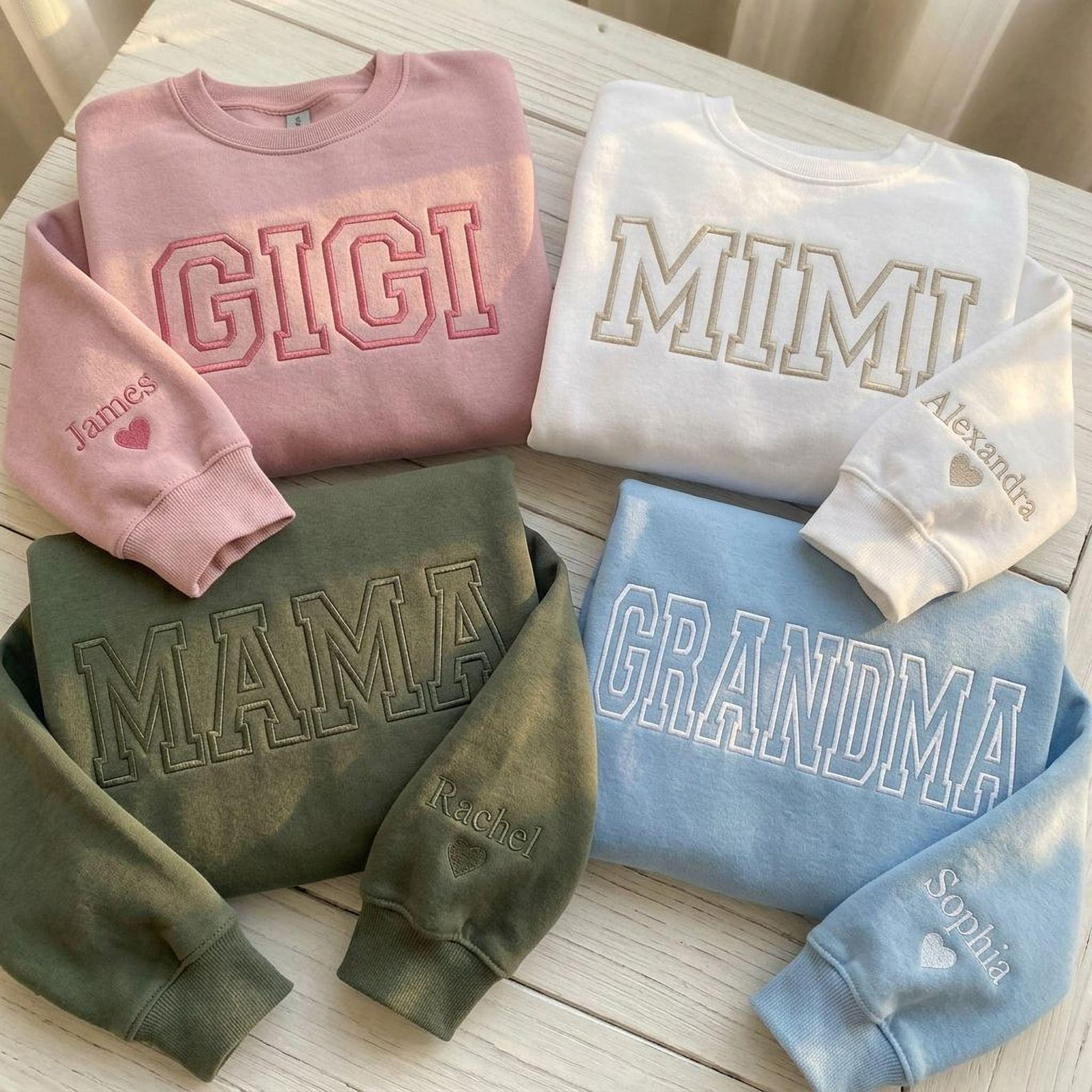 Custom Gigi Mimi Mama Grandma Embroidered Sweatshirt & Hoodie, Mothers Day Gifts for Her, Personalized Embroidery Grandma Crewneck,