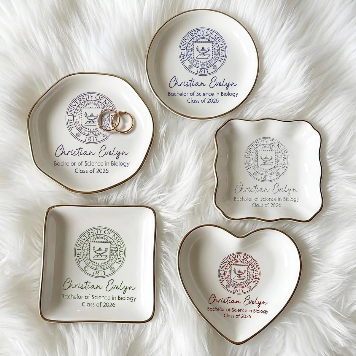 Custom College Logo Graduation Ring Dish, Personalized University Logo Grad Gifts for Her, Class of 2026
