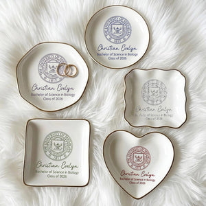 Custom College Logo Graduation Ring Dish, Personalized University Logo Grad Gifts for Her, Class of 2026
