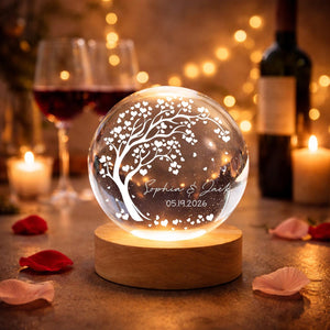 Personalized Wedding Gift, Tree of Hearts Night Light, Custom Anniversary Lamp, Couples Keepsake Globe, Romantic Decor for Bedroom