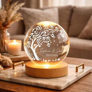 Personalized Wedding Gift, Tree of Hearts Night Light, Custom Anniversary Lamp, Couples Keepsake Globe, Romantic Decor for Bedroom