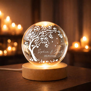 Personalized Wedding Gift, Tree of Hearts Night Light, Custom Anniversary Lamp, Couples Keepsake Globe, Romantic Decor for Bedroom