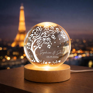 Personalized Wedding Gift, Tree of Hearts Night Light, Custom Anniversary Lamp, Couples Keepsake Globe, Romantic Decor for Bedroom