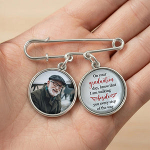 Personalized Graduation Lapel Pin With Photo Charms, Graduation Walking Beside You Every Step, Graduation Day Memorial, Graduation Gown Pin