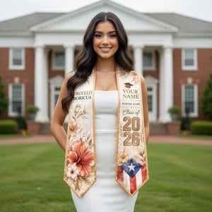 Personalized Puerto Rican Flag Graduation Sash, Class of 2026 Stole, Custom Grad Gift