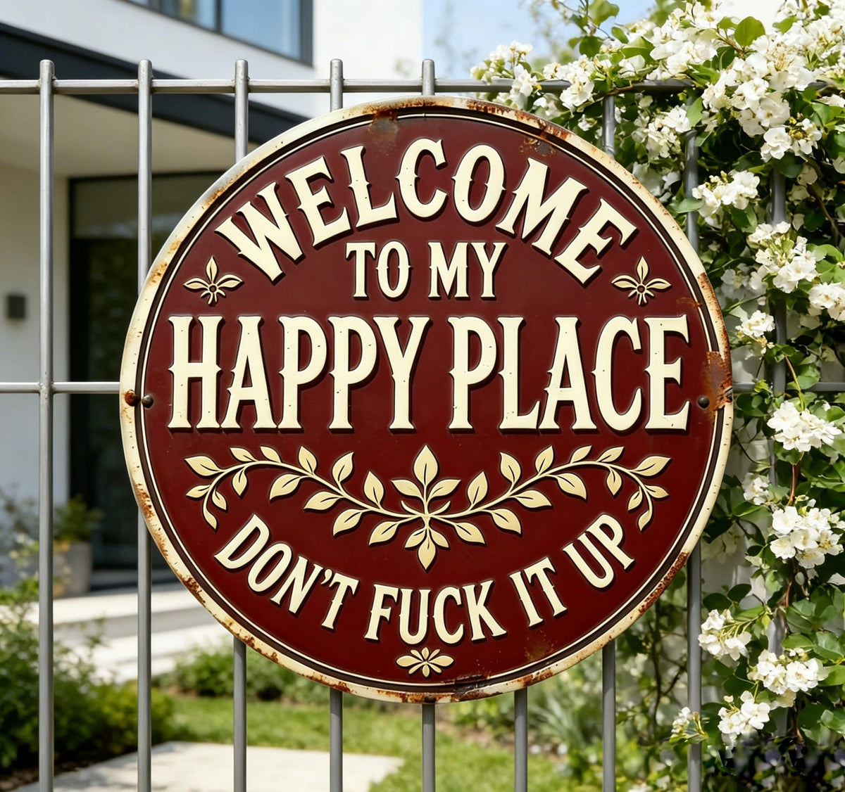 Welcome to My Happy Place Metal Sign,Rustic Home Decor,Whimsical Home Decor,Patio Decor,Garden Metal Sign For Mom