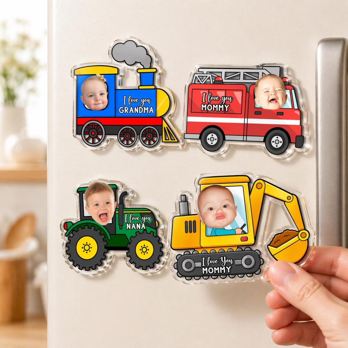 Personalized Car Kids Photo Fridge Magnet: Kids Face With Truck Frame Magnet, Mothers Day Gift For Mom, Grandma, Nana