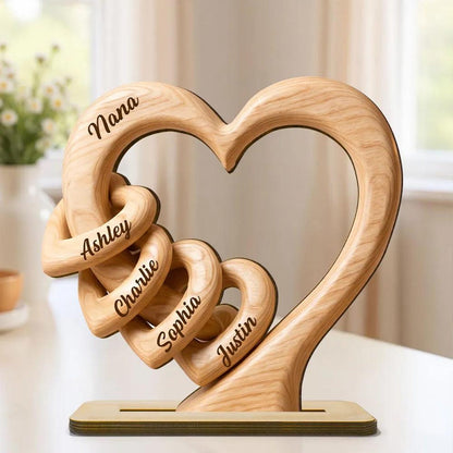 Personalized Mom Grandma Heart Wooden Plaque, 2D Flat Sentimental Mother's Day Gift for Mom, Wife, Grandma Keepsake Gift with Kid Name