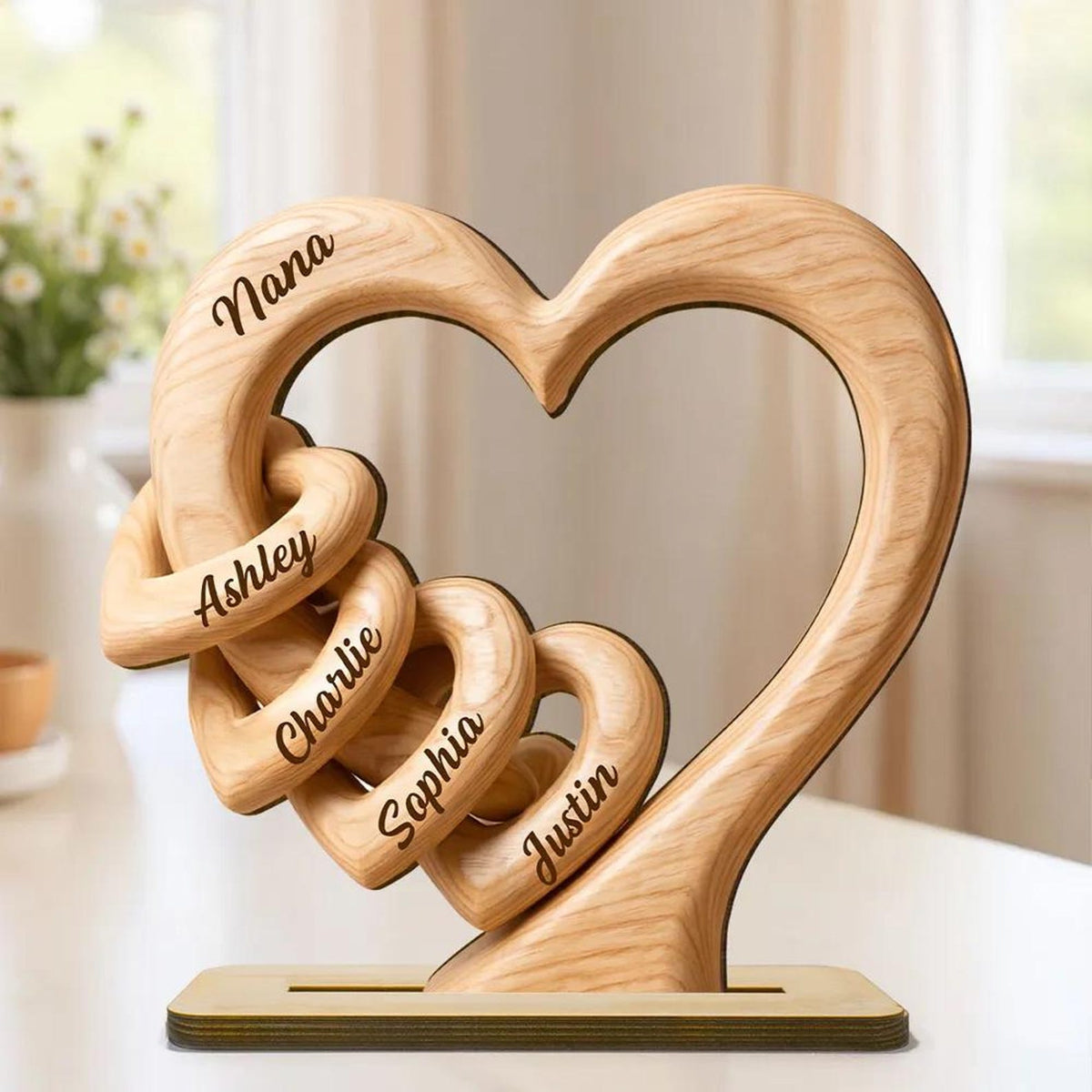 Personalized Mom Grandma Heart Wooden Plaque, 2D Flat Sentimental Mother's Day Gift for Mom, Wife, Grandma Keepsake Gift with Kid Name