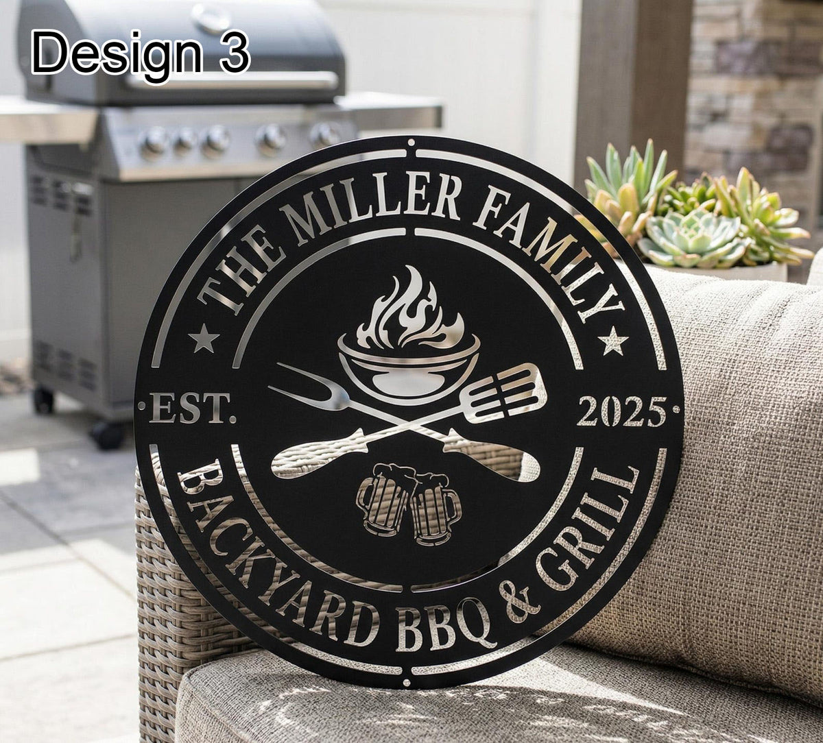 Custom Metal BBQ Sign Personalised Family Name Grill Decor Backyard Barbecue Wall Art Outdoor Kitchen Sign Father's Day Gift Housewarming