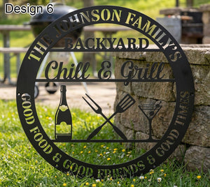 Custom Metal BBQ Sign Personalised Family Name Grill Decor Backyard Barbecue Wall Art Outdoor Kitchen Sign Father's Day Gift Housewarming