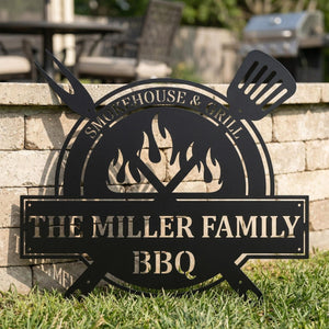 Custom Metal BBQ Sign Personalised Family Name Grill Decor Backyard Barbecue Wall Art Outdoor Kitchen Sign Father's Day Gift Housewarming