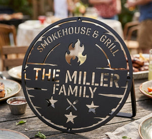 Custom Metal BBQ Sign Personalised Family Name Grill Decor Backyard Barbecue Wall Art Outdoor Kitchen Sign Father's Day Gift Housewarming