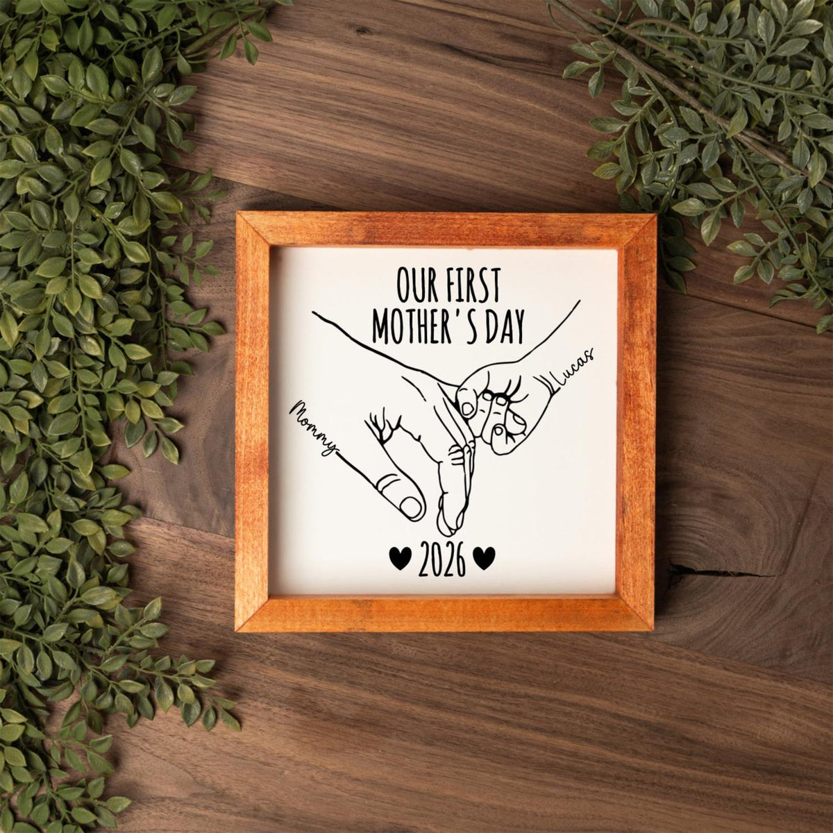 Our First Mother's Day Sign, First Time Mom Gifts, First Mothers Day, Personalized New Mom Gift from Baby, Mom and Baby Hands Wood Sign
