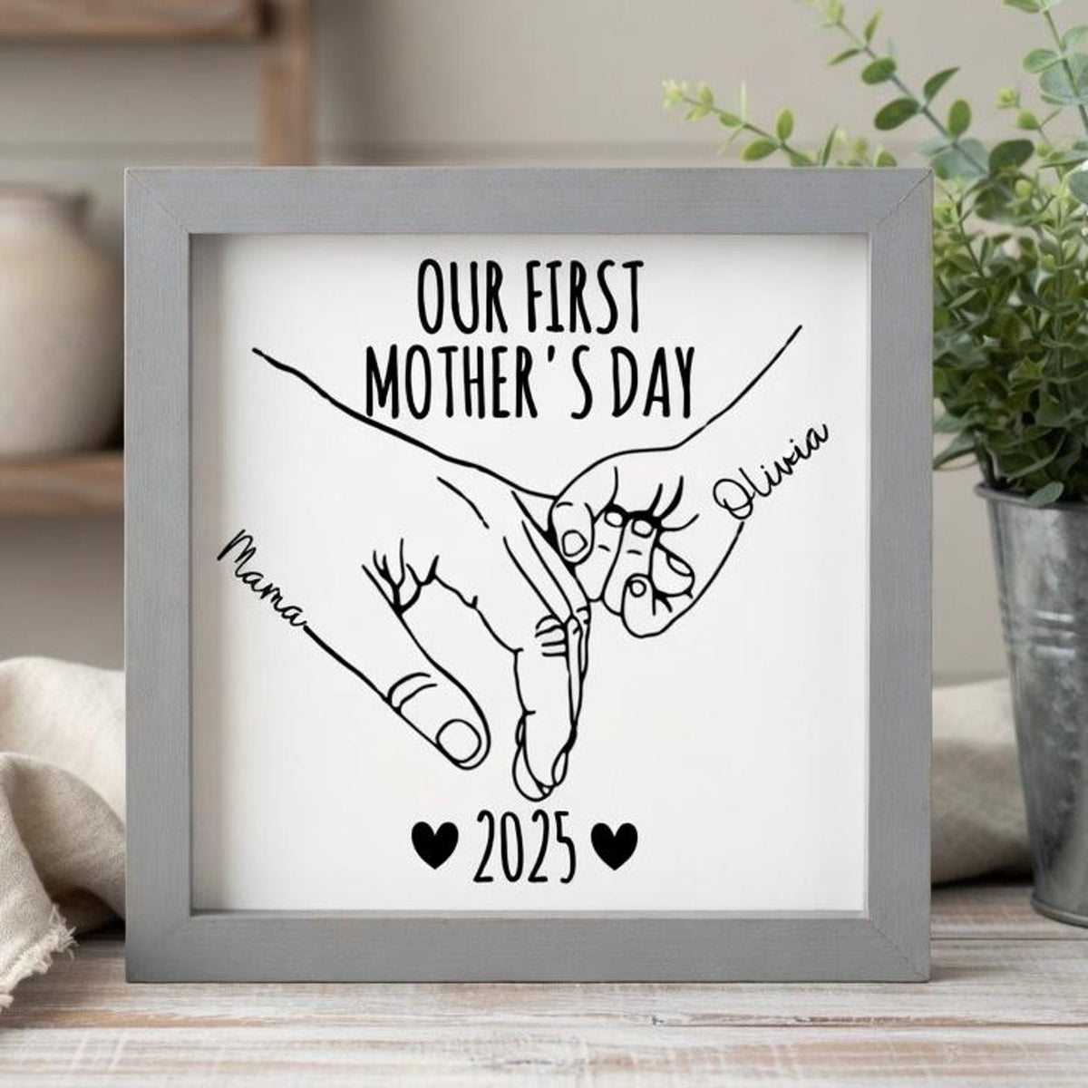 Our First Mother's Day Sign, First Time Mom Gifts, First Mothers Day, Personalized New Mom Gift from Baby, Mom and Baby Hands Wood Sign