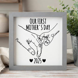 Our First Mother's Day Sign, First Time Mom Gifts, First Mothers Day, Personalized New Mom Gift from Baby, Mom and Baby Hands Wood Sign