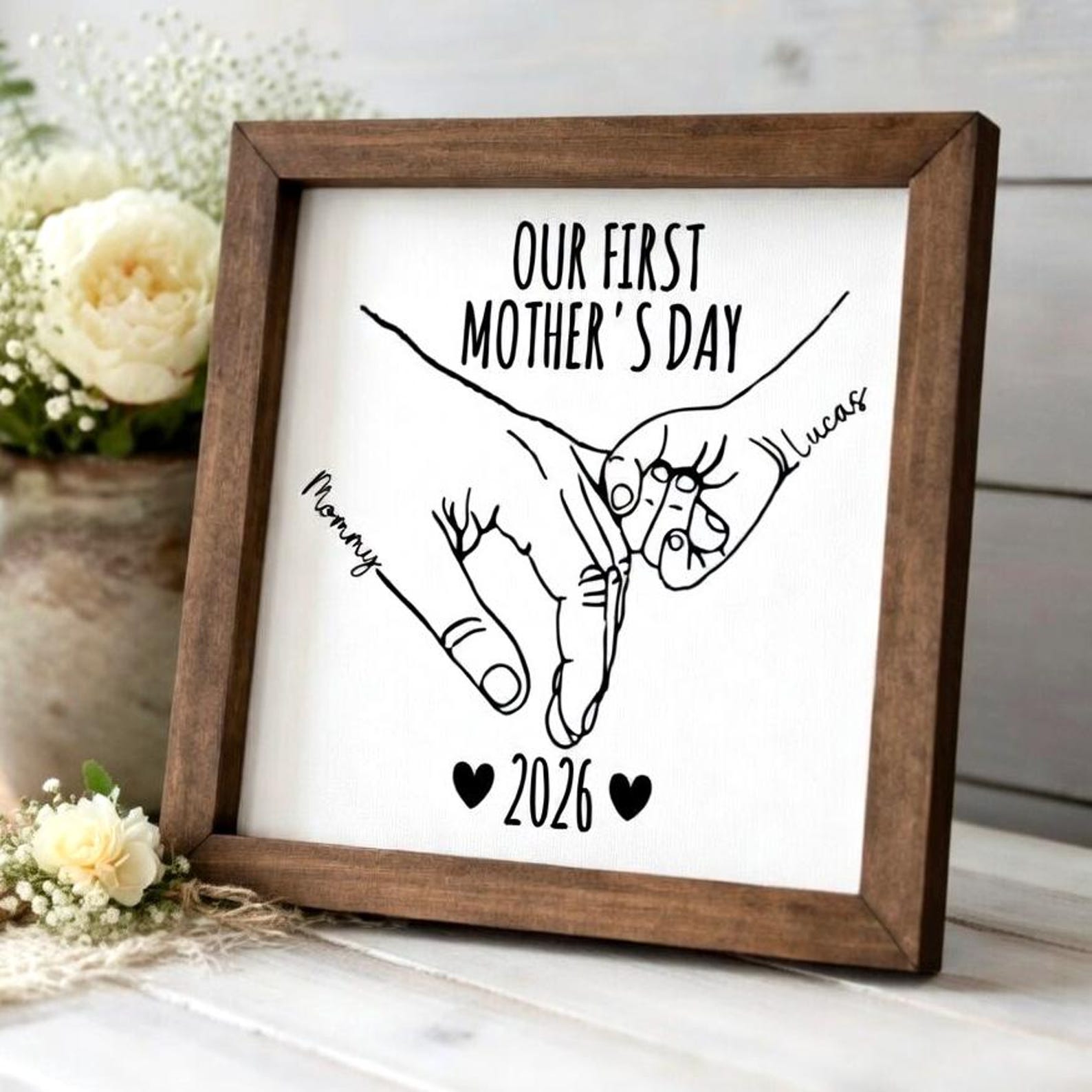Our First Mother's Day Sign, First Time Mom Gifts, First Mothers Day, Personalized New Mom Gift from Baby, Mom and Baby Hands Wood Sign