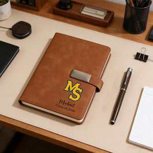 Custom College Logo School Logo Graduation Gift Notebook, Personalized Name & Class Year Leather Journal, Class of 2026 Grad Gift for Him Her