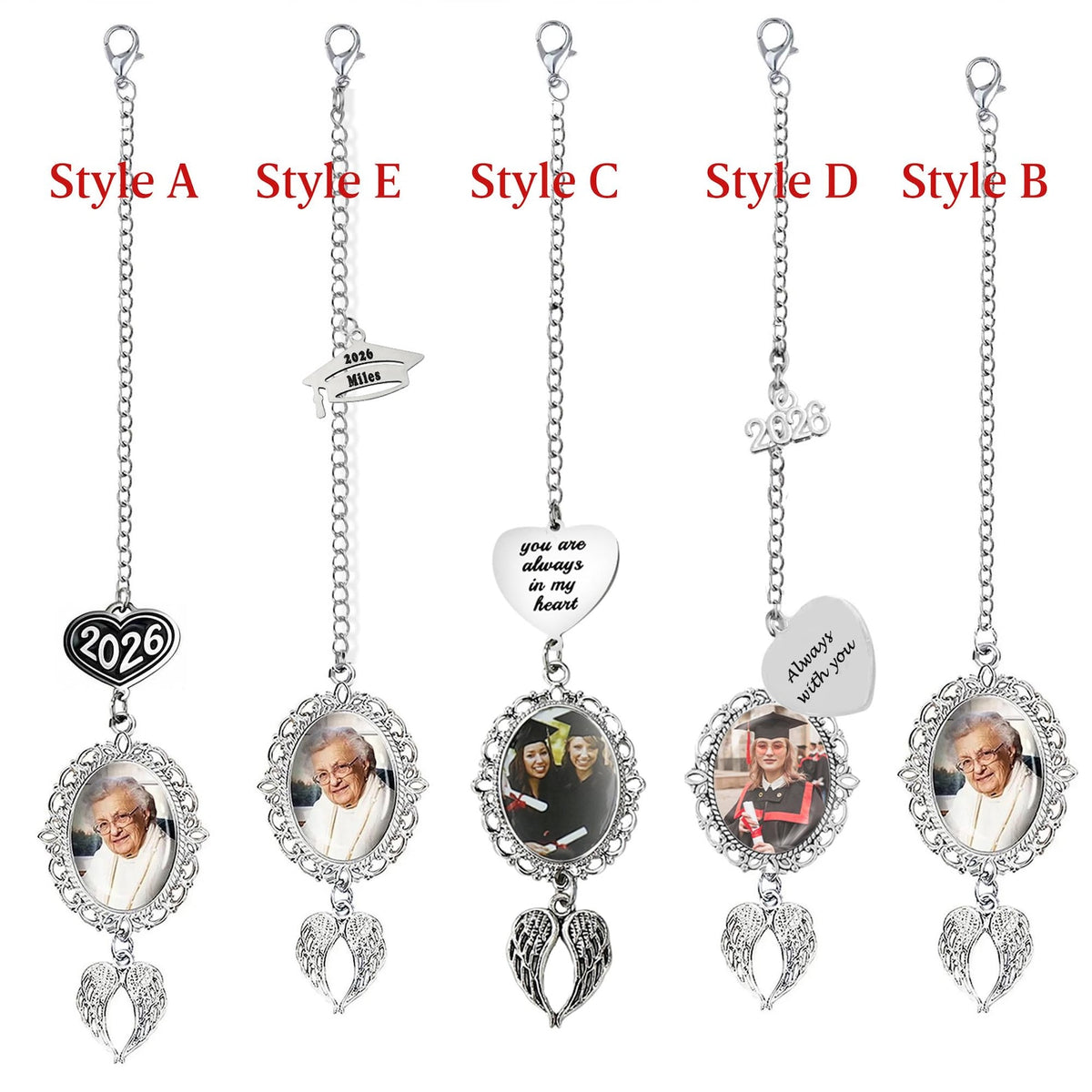 Memorial Graduation Tassel Photo Charm with Angel Wings - Personalized Grad Gift 2026 - Graduation Cap Keepsake for Her/Him